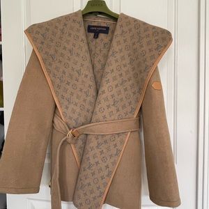 Monogram hooded wrap coat